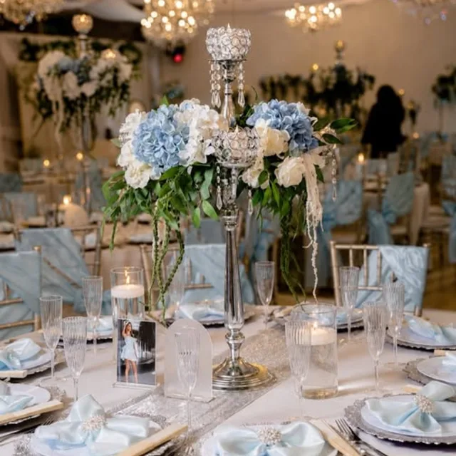 Blue and crystal ballroom tablescape